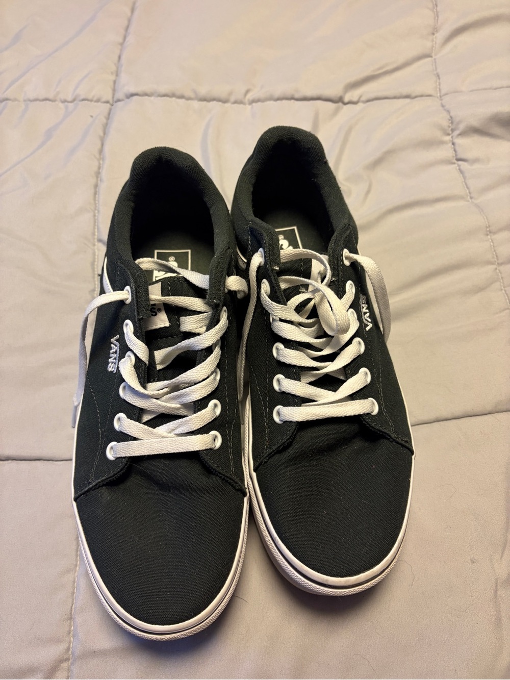 Vans Green and White Canvas Low-Top Sneakers (Vans)
